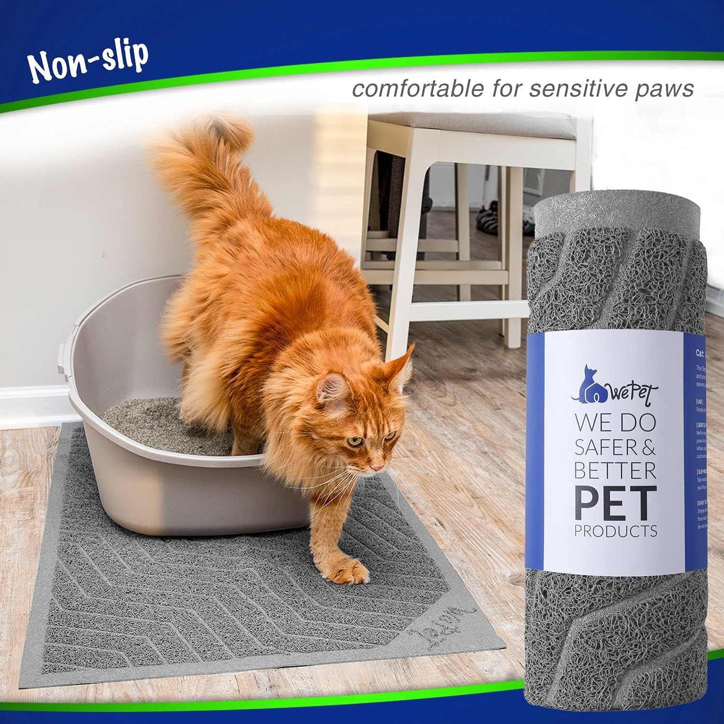 Cat Litter Mat, Kitty Litter Trapping Mesh Mat, 35 X 23 Inch Large, Premium Durable PVC Rug, No Phthalate, Urine Waterproof, Easy Clean, Washable, Scatter Control, Litter Box Carpet