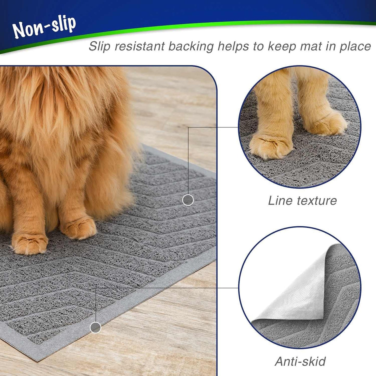 Cat Litter Mat, Kitty Litter Trapping Mesh Mat, 35 X 23 Inch Large, Premium Durable PVC Rug, No Phthalate, Urine Waterproof, Easy Clean, Washable, Scatter Control, Litter Box Carpet