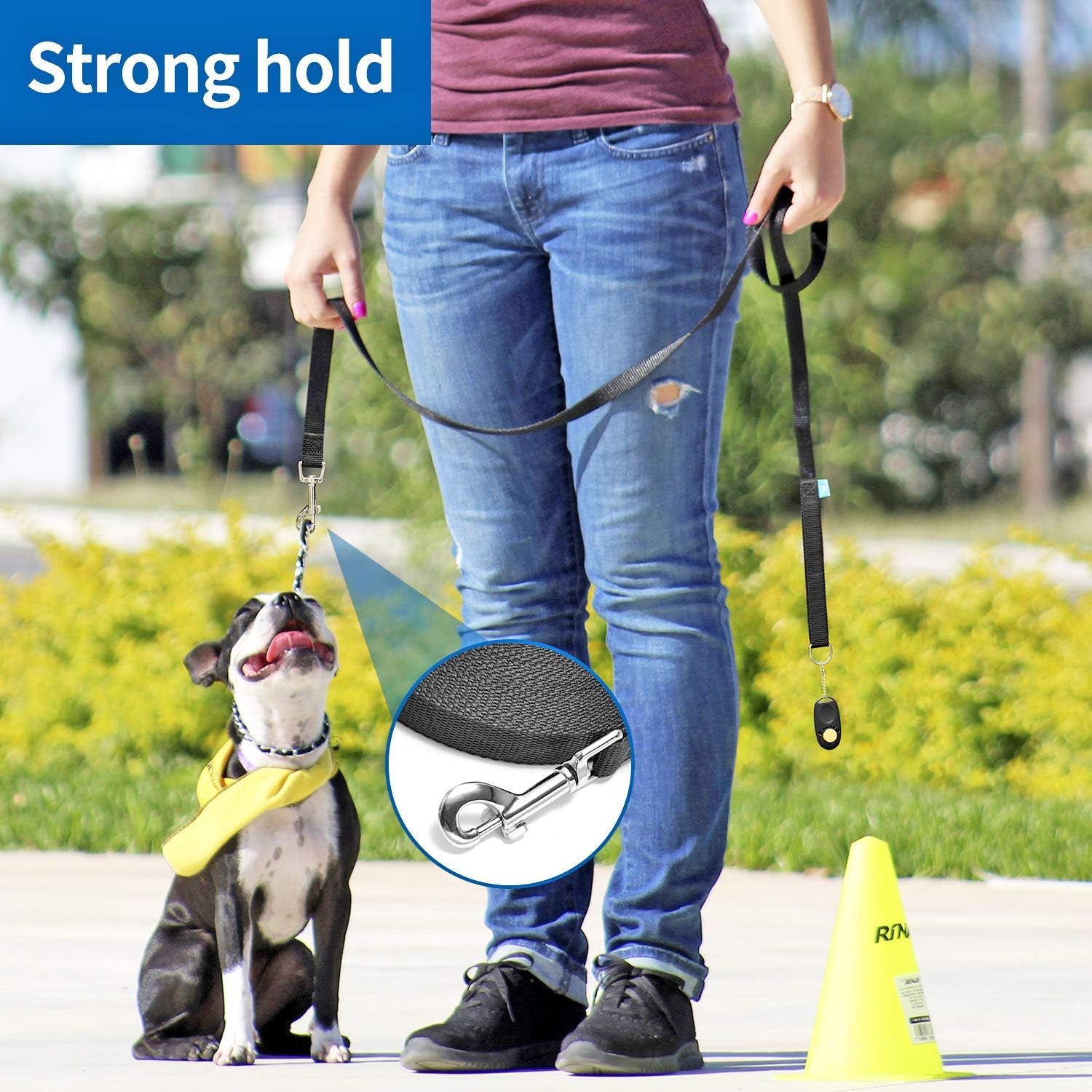 15 Ft, 20 Ft, 30 Ft, 50 Ft, 100 Ft Long Training Leash for Dog Cat Training, Play, Camping, or Backyard Lead with Free Training Clickers for Small, Medium and Large Dogs or Cats